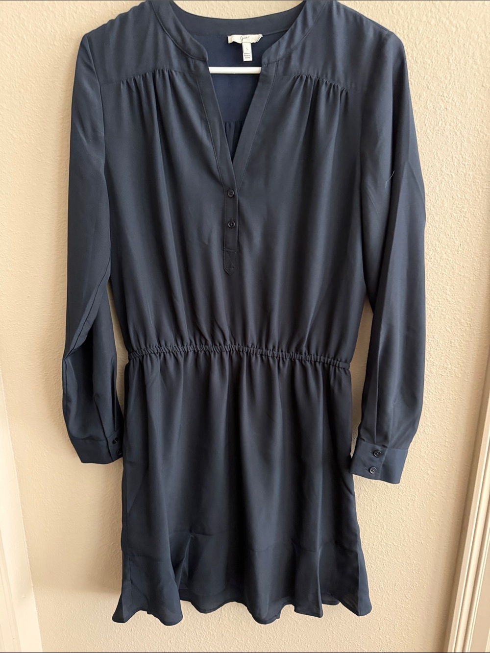 Joie Navy Long-Sleeve Button-Front Elastic-Waist Dress